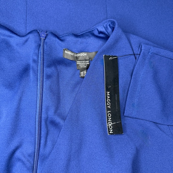 Maggy London Beacon Blue Drape Long Sleeve Scuba Crepe Faux Wrap Dress - Picture 5 of 5